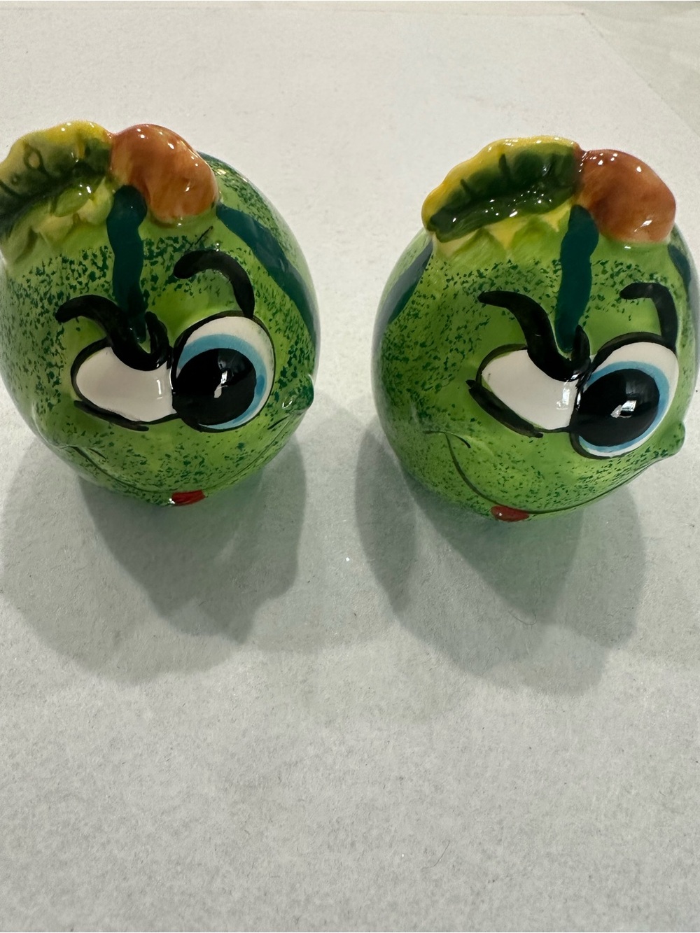 Green Hand-Painted Ceramic watermelon Salt & Pepper Shakers - Playful Pair